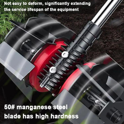 Close-up of Rugged Heavy Duty Garden Tiller Cultivator Attachment showcasing metal blade construction and durability