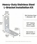 Heavy Duty Stainless Steel L Brackets For Wood, 38mm L-bracket with dimensions for furniture assembly and drawer repair.