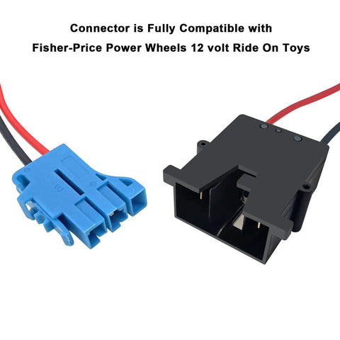 Connector for 12V 15Ah LiFePO4 Battery, Power Wheels compatible, featuring blue and black connectors.