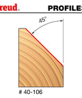 Illustration of wood profile showing a 45-degree chamfer, related to Bevel Router Bit 1-3/4 Inch Diameter, 1/4 Inch Shank.