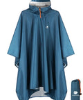Hooded Rain Poncho For Adults Waterproof Lightweight Rain Jacket For Men And Women Reusable Emergency Camping Gear Sea Blue