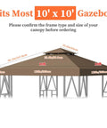 10x10 Foot Canopy Replacement For Outdoor Hangout Shelter Coffee Color With Double Tier Top shown on gazebo frame