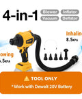 Cordless Air Duster And Blower Tool Only With 50,000 RPM Brushless Motor, shown with attachments for inflating and deflating.