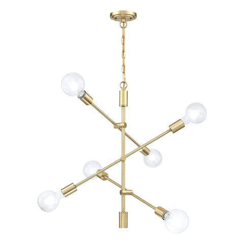 Two Pack Six Light Dope Modern Sputnik Ceiling Fixture Set In Gold Bronze Brushed Brass For Dining Room Kitchen Living Room Industrial Chandelier Semi Flush Mount E26 LED Compatible Dimmable With Dimmer.