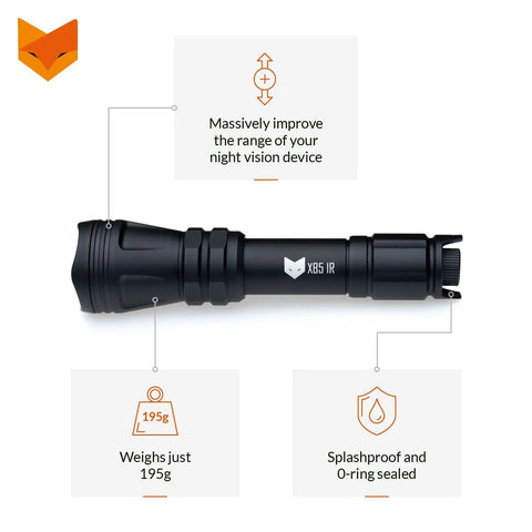 Infrared Night Vision Flashlight 850nm IR Illuminator For Night Vision Devices, 5W LED, shown with weight and features