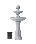 Tall White 44 Inch Fiberglass Resin Solar Water Fountain With Panel And Auto Shut Off Pump For Home Garden Yard Decor Dope Two Tier Cascading Water Feature Energy Efficient Solar Powered Easy Setup shown front view with solar panel