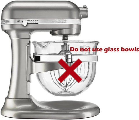 Stainless Steel Paddle Attachment For 5 And 6 Quart Bowl-Lift Stand Mixers shown with glass bowl not recommended