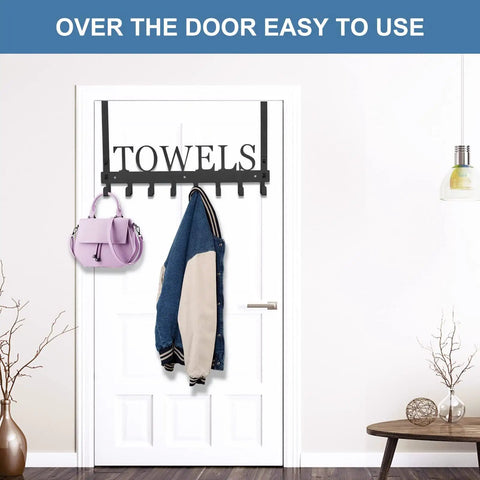 Over The Door Towel Rack With 8 Heavy Duty Hooks Wall Mount Option Must Have Space Saver Rust Resistant Manganese Steel