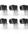 Six Pack 3/8 Inch OD to 3/8 Inch NPT Male Elbow Push to Connect Fittings for Pneumatic Air Lines and Vacuum Systems, Heavy Duty Quick Connect