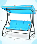 Three Seat Outdoor Porch Swing 2 In 1 Swing Glider With Adjustable Canopy Weatherproof Fabric Removable Cushions dimensions