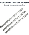 48 Inch Long Stainless Steel Conveyor Belt Fasteners Clips With 27.5 Inch Hinge Pin For Industrial Belt Lacing Built Tough Fits 3-5mm Belt Thickness Split Into Three Equal Sections Corrosion Resistant displayed in three sections.