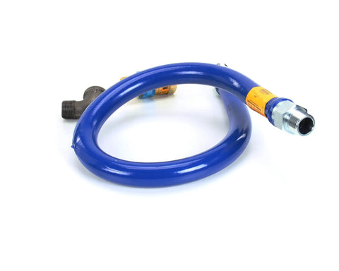 1 Inch By 48 Inch Gas Hose With Quick Disconnect For Grills And Appliances, blue hose with connectors, coiled view.