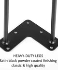 Satin Black Hairpin Coffee Table Legs Set Of 4 Beefy Heavy Duty Metal Modern Table Legs with mounting holes corner view