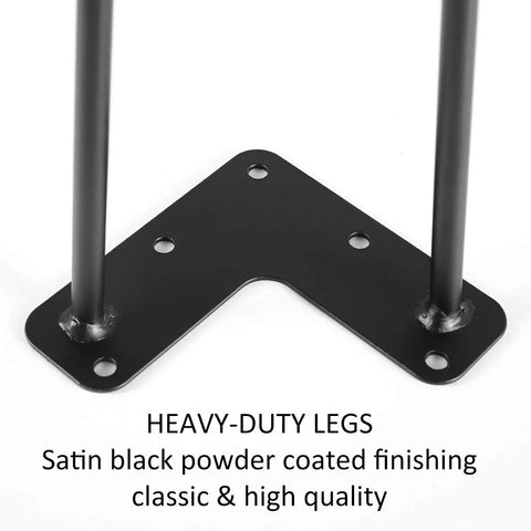 Satin Black Hairpin Coffee Table Legs Set Of 4 Beefy Heavy Duty Metal Modern Table Legs with mounting holes corner view