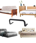 2 Pcs Universal Mattress Slide Stopper And Bed Frame Retainer Bracket Keeps Your Bed Lockdown Tight On Any Frame Stops Nightly Shifting Dead In Its Tracks For Snug Sleep. Display of various bed frames with the black steel slide stopper.