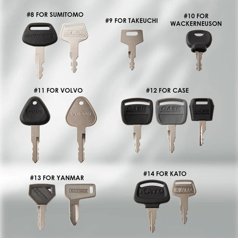 Heavy Equipment Master Pro Grade Key Set For Construction Machinery With 43 Keys For 21 Major Brands Including keys for Sumitomo, Volvo, Case, Yanmar
