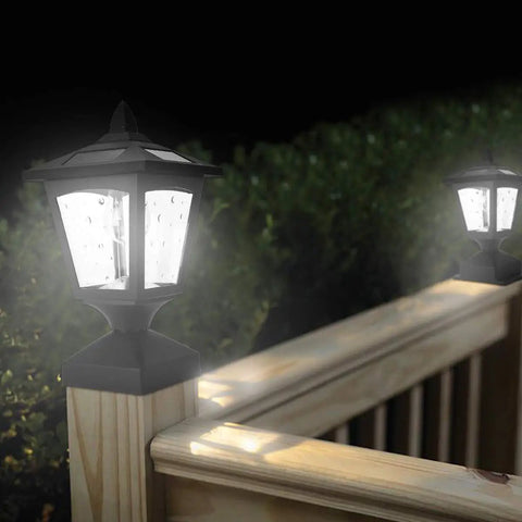 Outdoor Post Lights Two Pack No Fuss Install Lamp Post Cap Lights For Wood Fence Posts Pathway Deck With Lit 15 Lumen LED Garden Lighting
