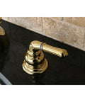 Magellan Mini Widespread Bathroom Faucet With Pop Up Drain Solid Brass Construction, polished brass handle, close-up view