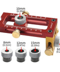 Pro Level 2 In 1 Cross Dowel Drill Guide Kit With Adjustable Pocket Hole Locator showing adjustable sizing elements and aluminum construction.