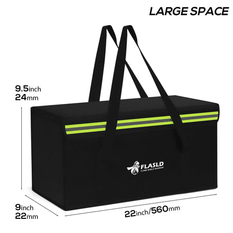 Heavy Duty Fireproof Lithium Battery Safe For 200 Ah E Bike Packs With Rock Solid Heat Shield And Waterproof Cover For No Sweat Charging Or Secure Gear Stash At Home Or Workshop, 22 x 9 x 9.5 inch size with durable straps.