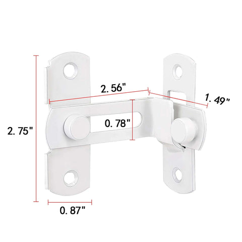 Four Pack White 90 Degree Flip Barn Door Lock Latches Stainless Steel dimensions