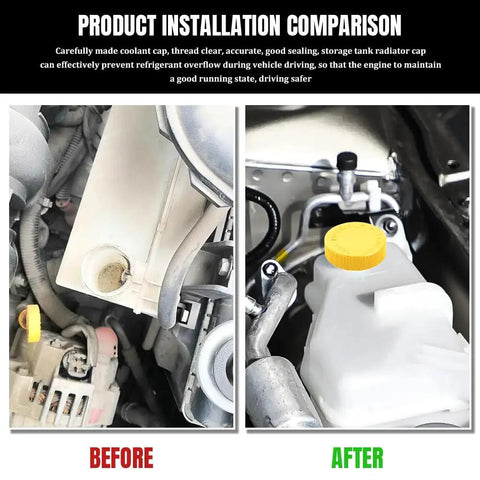 Two Pack Radiator Coolant Reservoir Cap Set Fits Infiniti And Nissan OEM 21712 79900 Yellow Engine Water Tank Cap installed on vehicle
