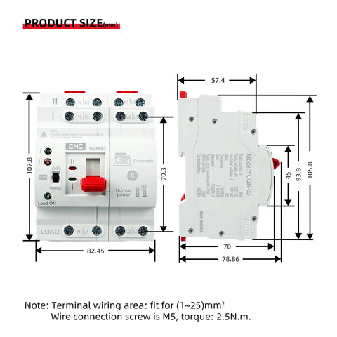 Dimensions and details of Automatic Transfer Switch 4P 63A AC 220V For UPS And Home Power Backup Millisecond Level ATS Auto Manual Switch