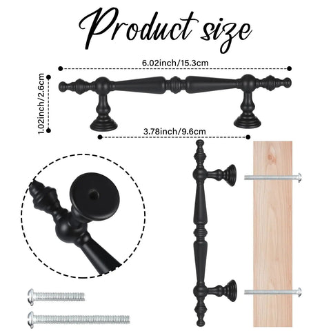 Dope Matte Black Vintage Cabinet Pulls 10 Pack 3.75 Inch Hole Center Drawer Knobs Kitchen Cupboard Hardware showing dimensions and design.