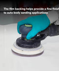 Using Hookit Finishing Film Abrasive Disc 6 Inch 600 Grit Plus on auto body for sanding and paint finishing
