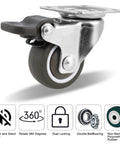 Close-up of Four Pack Beefy Heavy Duty Furniture Casters Wheels Stainless Steel Castors Swivel Office Rubber Rollers, 32 mm diameter