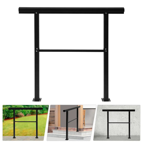 Badass Built Adjustable Stair Handrail Heavy Duty Zinc Steel Safety Railing With Sanded Finish And Mounting Hardware For Outside Steps And Porches Quick Bolt Up Setup, black adjustable handrail for exterior use.