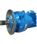Heavy Duty Industrial Gearbox Reducer For Motor Speed Control And Torque Optimization Built Like A Tank For Rugged Machinery Applications close-up view showing steel output shaft and durable housing.