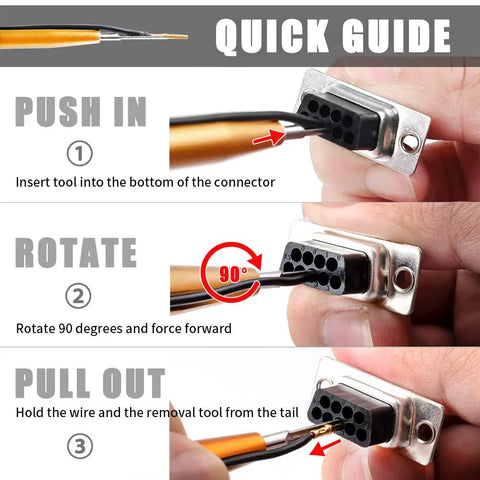 Quick guide for D Sub Connector Pins Removal And Insertion Toolkit For TE AMP Harting Heavy Duty 5A DB Crimp Contacts
