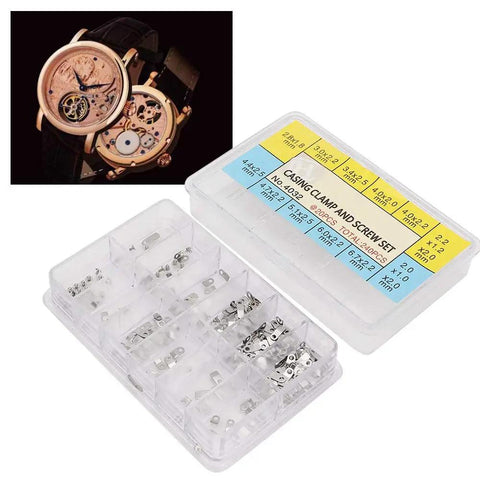 12 Size Casing Clamp And Screw Set For Watch Repair Kit With 240 Pieces of Watch Movements in clear plastic box