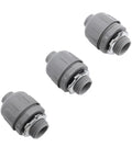 Set Of Ten Heavy Duty One Inch NPT Liquid Tight Conduit Connectors Made From Tough Nylon 6 For A Fit Like A Glove Hookup On Outdoor Construction Sites HVAC Installations Marine Gear And Gnarly Industrial Jobs, three gray connectors.