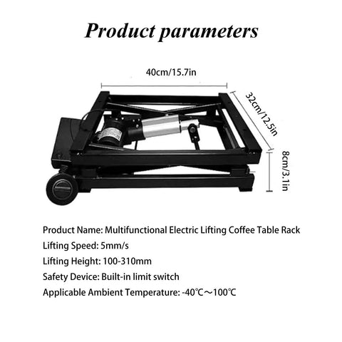 Top Shelf Electric Scissor Lift Table With Foldable Design And Wireless Remote Control No Sweat Height Adjustment showing dimensions 40cm x 32cm x 8cm.