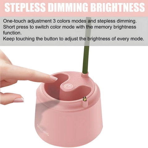 Hand demonstrating touch-sensitive switch on pink Cute LED Desk Lamp With Flower And Bird Design USB rechargeable base.