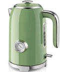 57oz Electric Kettle For Quick Tea Brew, 1500W Fast Heating, Stainless Steel, Cordless With LED Indicator, Retro Green