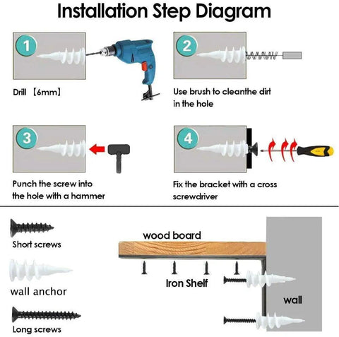 Installation guide for 12 Inch L Shelf Brackets Set of 4 Heavy Duty Metal Black Rustic Industrial Shelving Brackets With Hardware