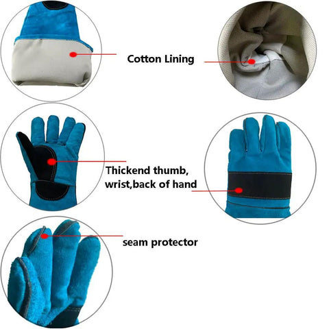 Close-up of Bite Proof 23.7 Inch Kevlar Reinforced Animal Handling Gloves showing cotton lining, thickened areas, and seam protector.