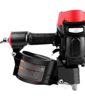 Pro Grade Pneumatic Coil Pallet Nailer Shooting 15 Degree Wire Collated Fasteners One Three Quarter To Two Three Quarter Inches side view with ergonomic grip.