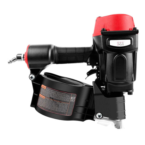 Pro Grade Pneumatic Coil Pallet Nailer Shooting 15 Degree Wire Collated Fasteners One Three Quarter To Two Three Quarter Inches side view with ergonomic grip.