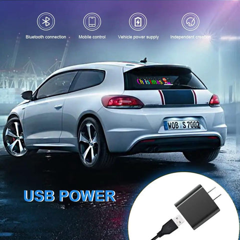 Car with Bluetooth LED Matrix Panel With App Control And USB 5V Power Flexible LED Screen for custom text and animations on window