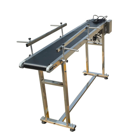 110V PVC Belt Conveyor With Double Guardrail, 59 Inch Length, 7.8 Inch Wide Belt, Anti Static Industrial Grade Belt, Stainless Steel Frame