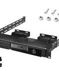 Heavy Duty Dual Mini PC Rack Mount With Hinged Steel Shelf and Hand Twist Screws, fits standard 19-inch cabinets with screws.