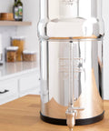 Gravity-Fed Water Filter System With Two High-Capacity Filtration Elements And Deluxe 7-Inch Stainless Steel Water View Spigot on countertop