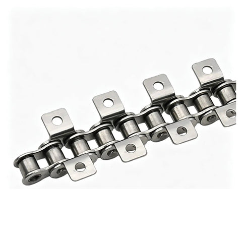 Heavy Duty 08B-1 Roller Chain Made From Top Tier 304 Stainless Steel with Double Bent Ears visible in close-up detail.