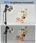 Pro Softbox Lighting Kit 16x16in with 135W LED bulb showing increased brightness effect on flowers and perfume setup