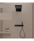 RIBEUJIZS Digital Shower System, Black Bathroom Thermostatic Shower System with adjustable brass mixer and hand shower.