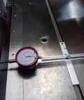 Top Shelf Hardened Aluminum Saw Gauge With Durable Anodized Rust Proof Finish For Bulletproof Table Saw Fence Alignment on cutting table.